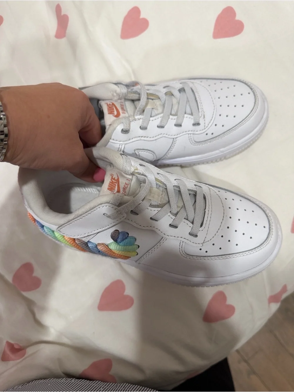 Nike White Low-Top Sneakers with Rainbow Braid Detail